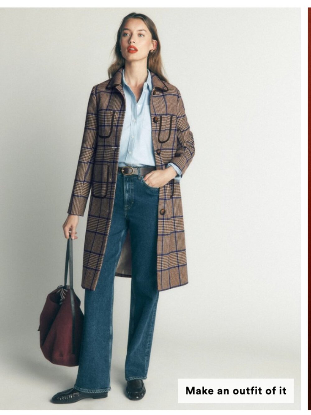 Boden Patch Pocket Wool Blend Coat Maroon, Teal Prince Of Wales size XS. NWT